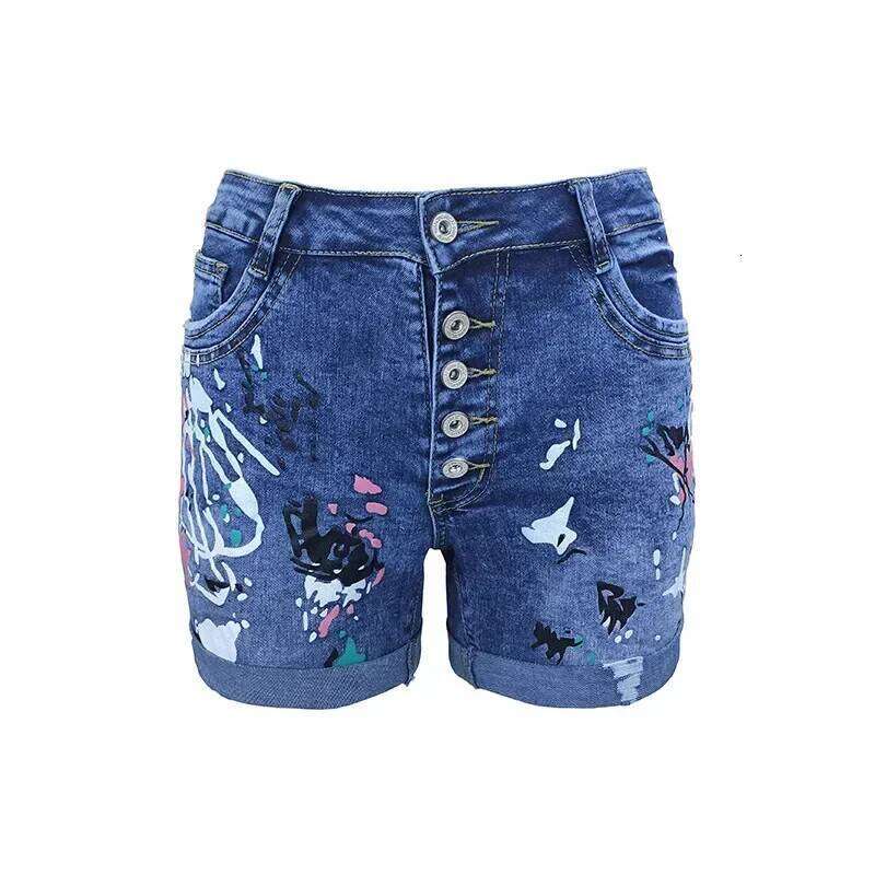 Women Denim Shorts Summer Elastic Single-breasted Print Casual Lady New Fashion Street Sweet Skinny Jeans Pants C260206