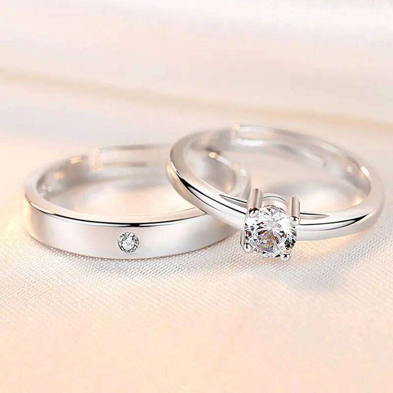925 Sterling Silver with Zircons Opening Ring Couples Fashion Simple Birthday Party Wedding Anniversary Jewelry Gift W260206