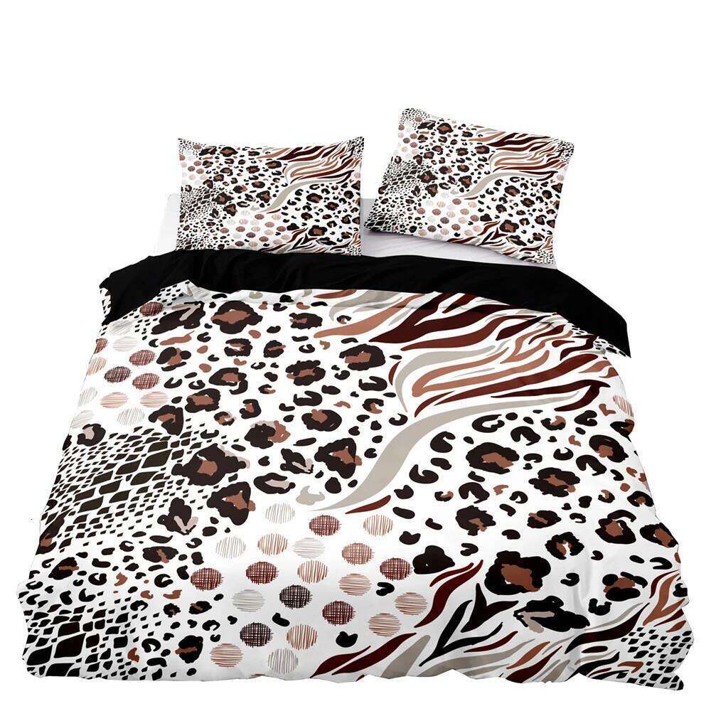 American Style Bedding Set Queen Pink Leopard Pattern Duvet With Pillowcase Single Double King Soft Comforter Bed Cover XJ260206