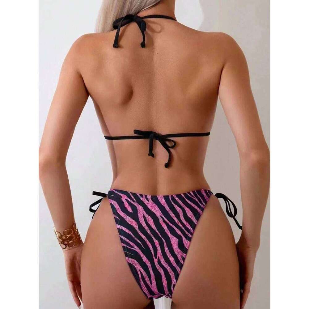 Sexy Striped Micro Bikini 2025 Trend Women Swimsuit Female Halter Swimwear Thong Bikinis Set Two-piece Beachwear Bathing Suit Z260206
