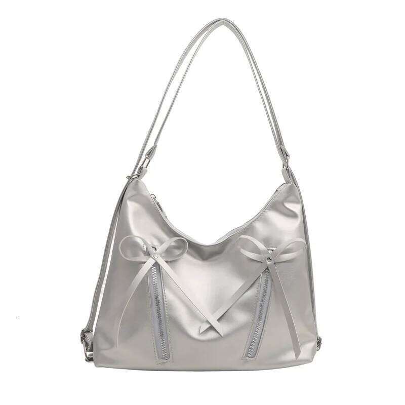 Fashion Bow Design Women's Shoulder Hobos Bags Casual Soft Pu Ladies Backpack Handbags Simple Solid Color Girls Underarm Tote Y260205