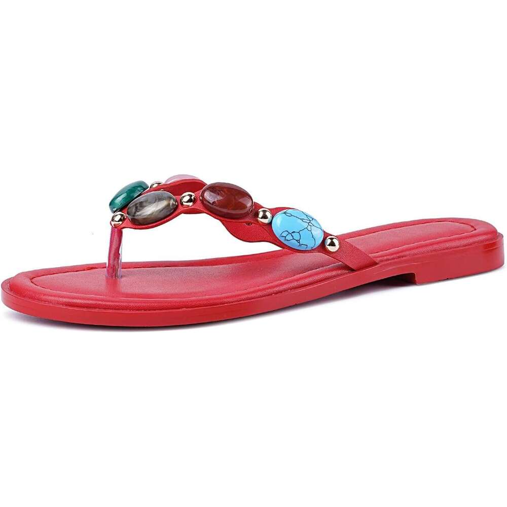 Jewelled Thong Sandal For Women Open Round Toe Flip Flops Comfy Slip On Flats Sandals Casual Summer Beach Slippers