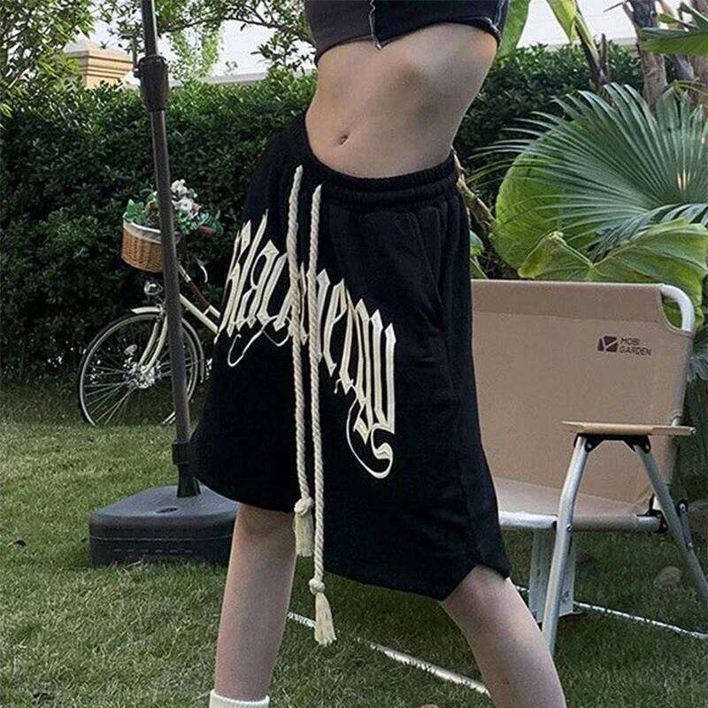 Y2K Bf Drawstring Printing Women Fashion American Style Streetwear Sports Hip Hop Loose Casual Wide Leg Shorts XJ260206