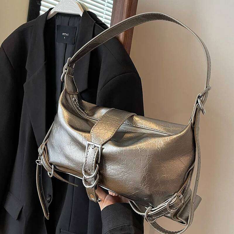 Silver Leather Crossbody Bags for Women Luxury 2024 Y2k Korean Fashion Underarm Shoulder Female Armpit Bag Handbags bolsas Y260205