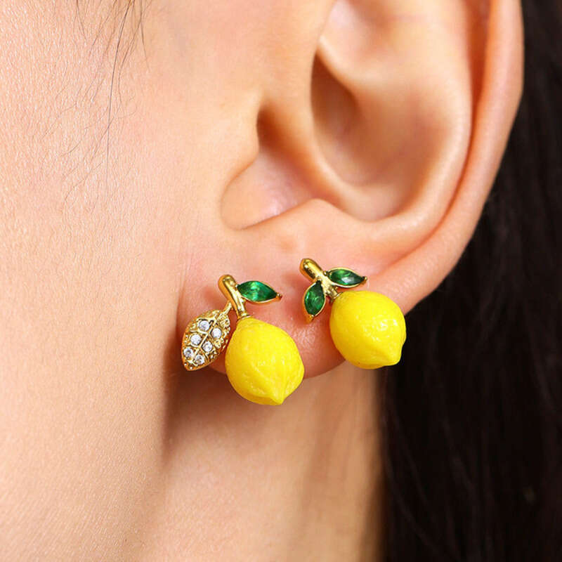 Cute Charming Earrings Lemon Pendant 5A Zircon European and American Fashion Versatile Personality Temperament Cute Flower Stud Earrings for Women Gif