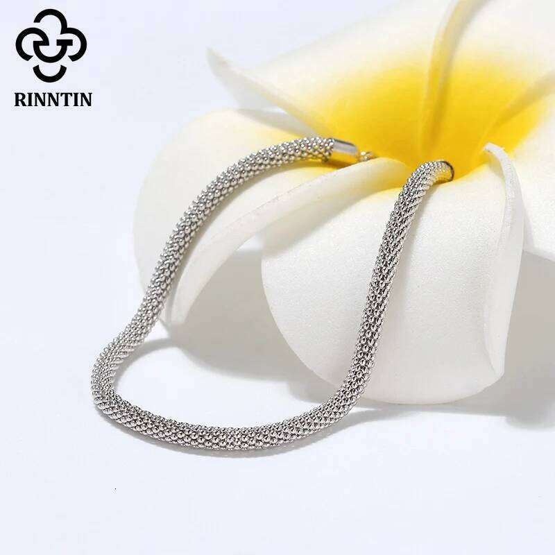 Rinntin Italian Silver 3.0mm Mesh Popcorn Chain Bracelet for Women Jewelry Female Dating Trendy Accessories TSB65 26H0206
