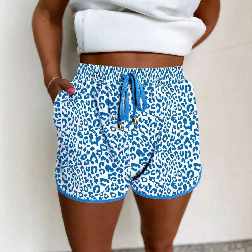 Loose High Waist Yellow Leopard Print Shorts Women's Summer New Style Vintage Knot Trousers Polyester Lycra Blend Knitted XJ260206