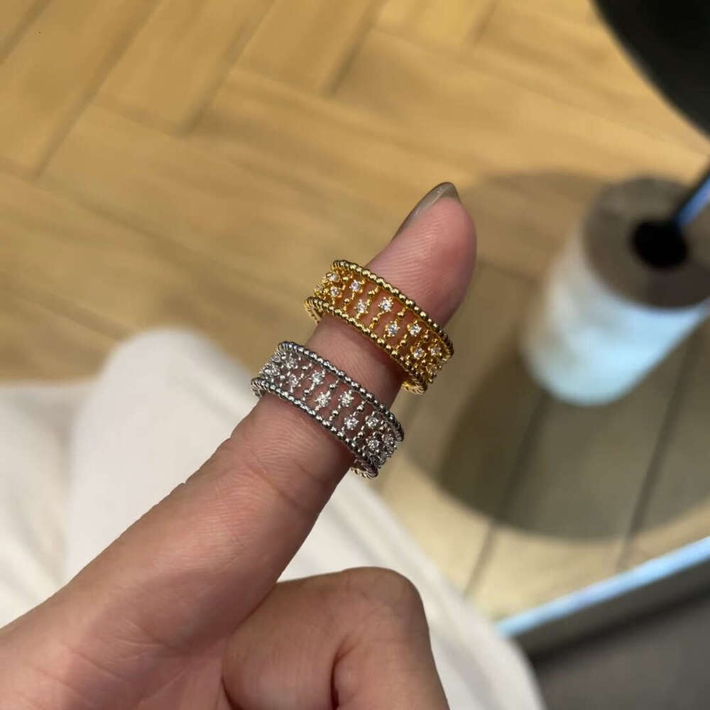 Vintage Brushed Retro Full Diamond Elegant High-end Light Luxury Beaded Lace Bamboo Joint Ring for Women