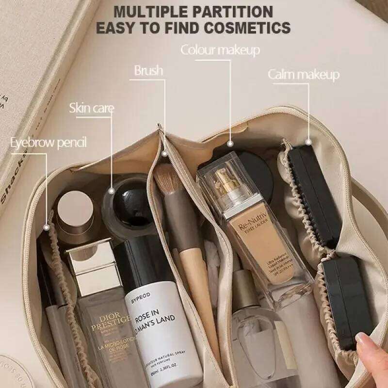 Cosmetic PU Leather Large-capacity Travel Cosmetics Storage Bags Women Portable Handbag Multifunction Waterproof Washing Bag Y260206