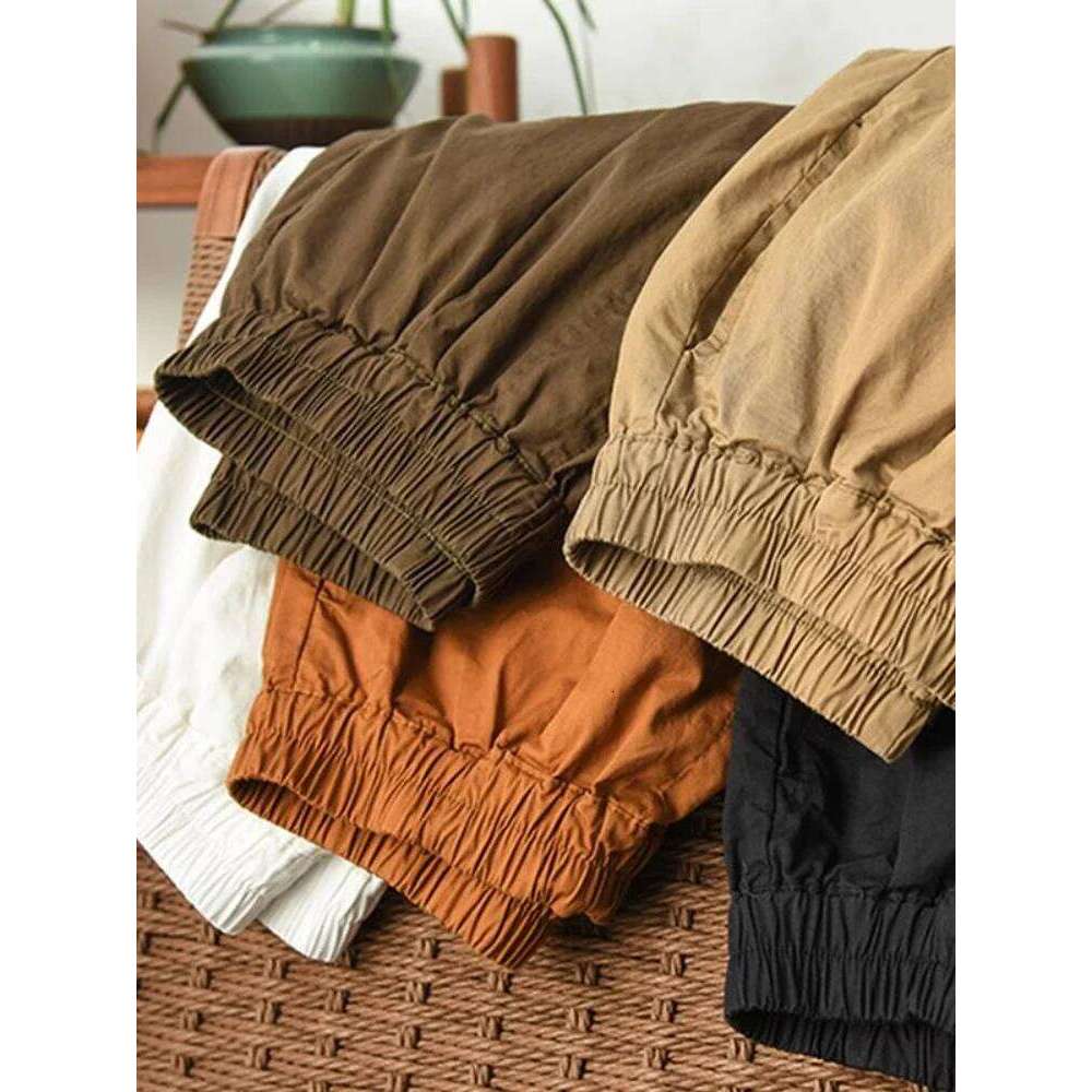 Cotton Casual Retro Elastic Waist Loose Straight White Fashion Simple Versatile Women's Shorts for Summer XJ260206