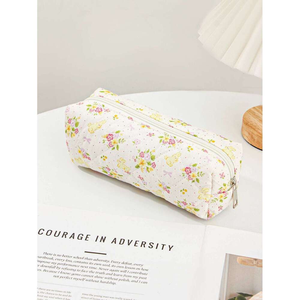 3-pc flower bunny quilted daily travel tool bag, storage handbag, portable makeup brush bag Y260206