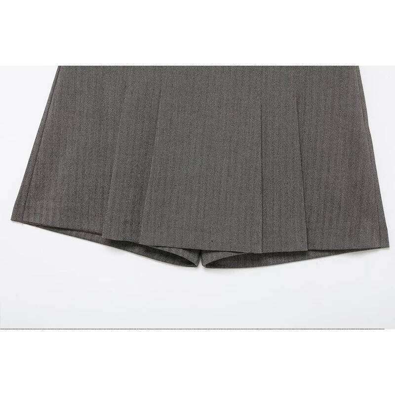 2026 Summer New Fashion Grey Striped High Waist Chic Elegant Women's Joker Travel Holiday Youth Shorts XJ260206