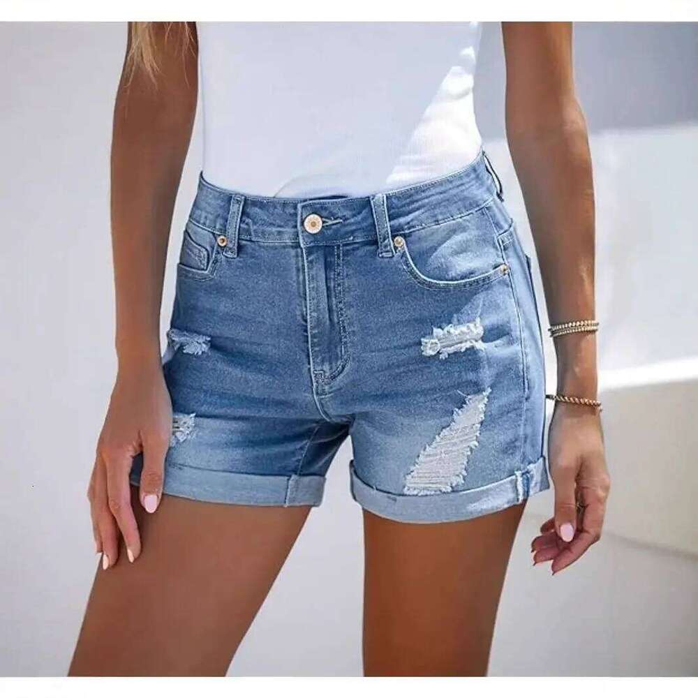 2025 Women's Jeans High Waist Comfortable Slim Fit Fashion Straight Casual Denim Shorts Europe and America C260206