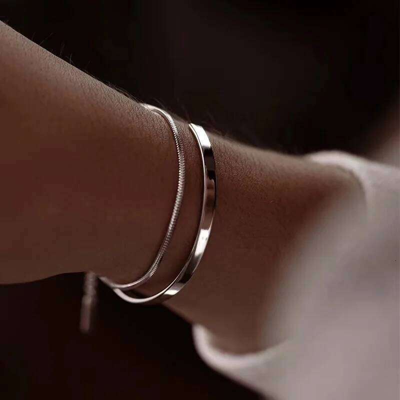 Men Silver Color Stainless Steel Snake Bone Simple Thin Chain Bracelet For Women Fashionable Men's Street Jewelry 26H0206