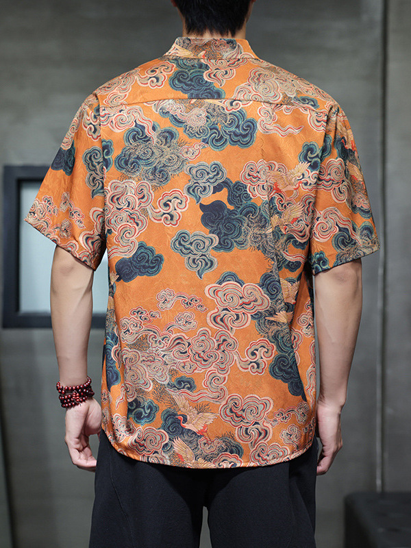 2026 Summer New Chinese Style Men's Ice Silk Loose Shirt Breathable Large Size M-5XL Pan Button Short Sleeve