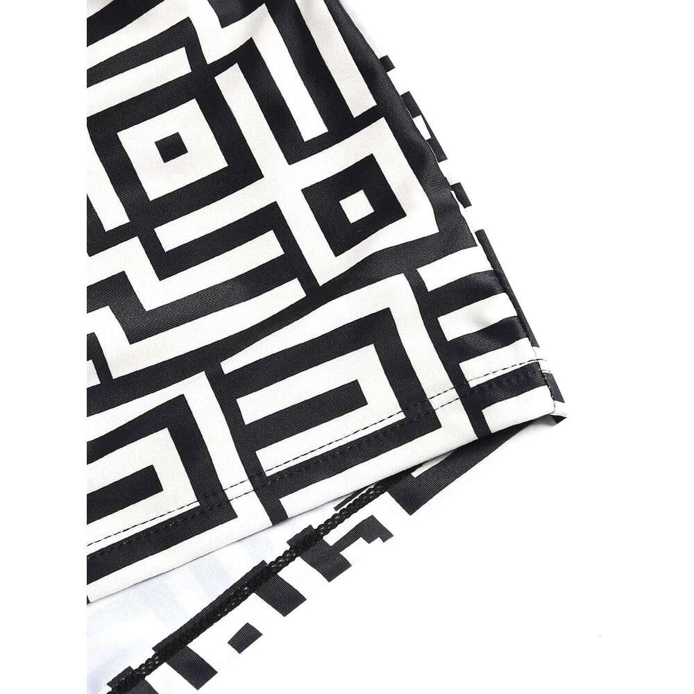 Women's Summer Geometric Print Three-Piece Swimsuit Set Long Sleeve Beach Cover-Up, Polyester Knit Fabric with Elasta Z260206