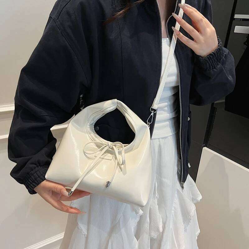 LEFTSIDE Mini PU Leather Saddle Bags Lady Crossbody Shoulder Bag for Women 2025 Spring Y2K Trend Bow Simple Handbags and Purses Y260205