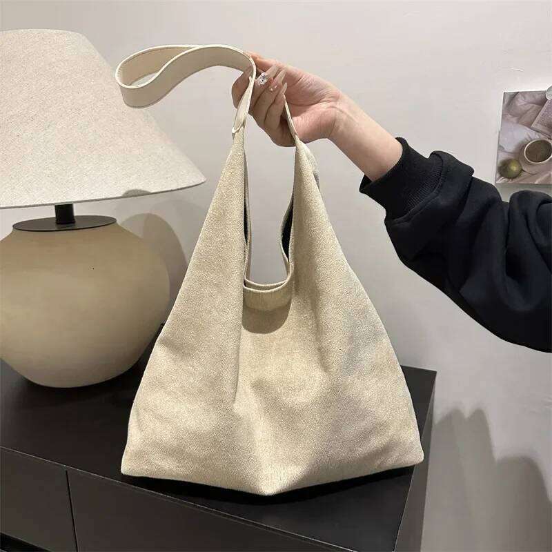 Faux Suede Women's Bag, Fashion Simple Large Capacity Korean Version Trendy Casual Shoulder Armpit Pure Color Retro Tote Bag Y260205