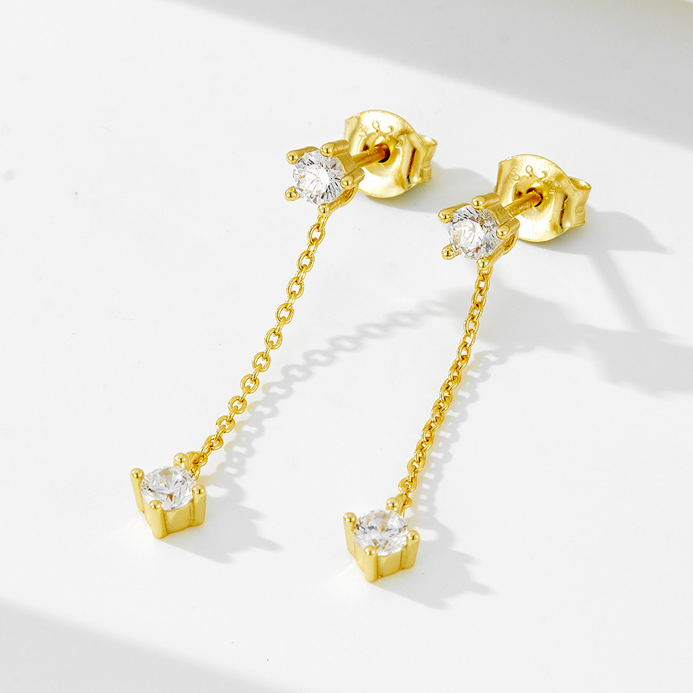 S925 sterling silver diamond-studded tassel chain earrings, light luxury ins-style unique niche earrings