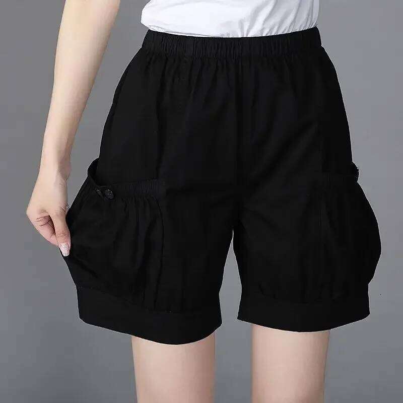 Summer Simplicity Loose Large Size All-match Solid Color High Waist Bloomers Women Clothes Casual Fashion Quarter Shorts XJ260206
