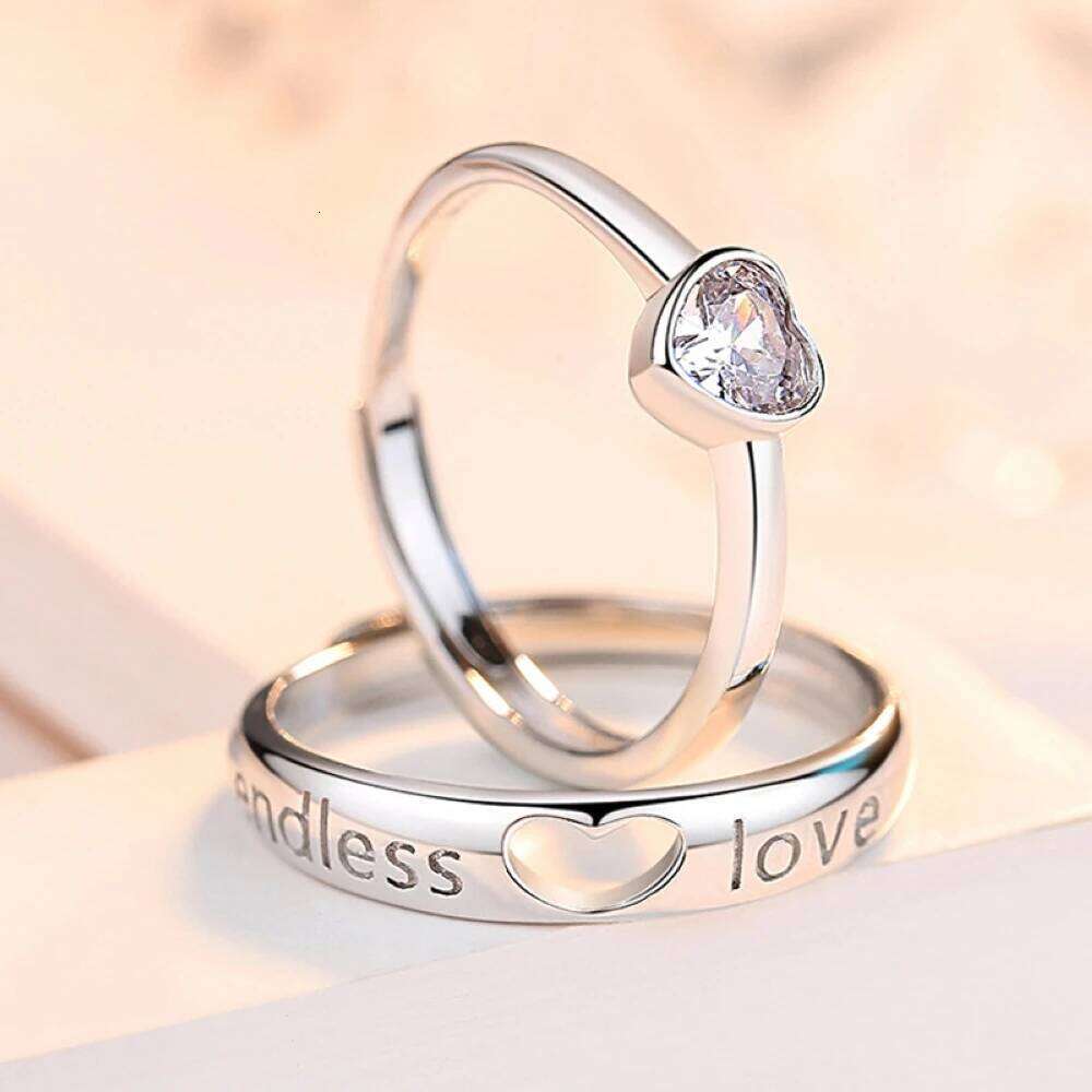 2pcs/Set Adjustable Heart-Shaped Copper Plated Platinum Crystal Couple Ring Men Women Finger Jewelry Wholesale W260206