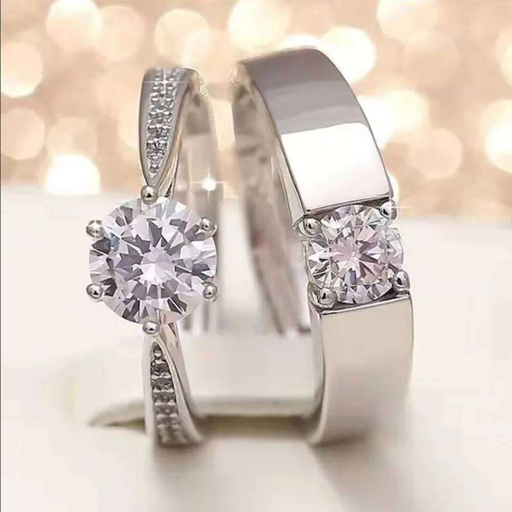 2025 Hot Sale Adjustable Copper Plated Platinum Crystal Couple Ring Set Overlap Opening Finger Jewelry Wholesale Drop Shipping W260206