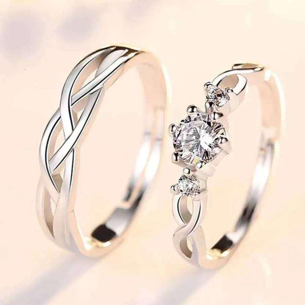 1 Pair Twist Copper Plated Platinum Resizeable Couple Rings Men Women Adjustable Overlap Opening Finger Jewelry W260206