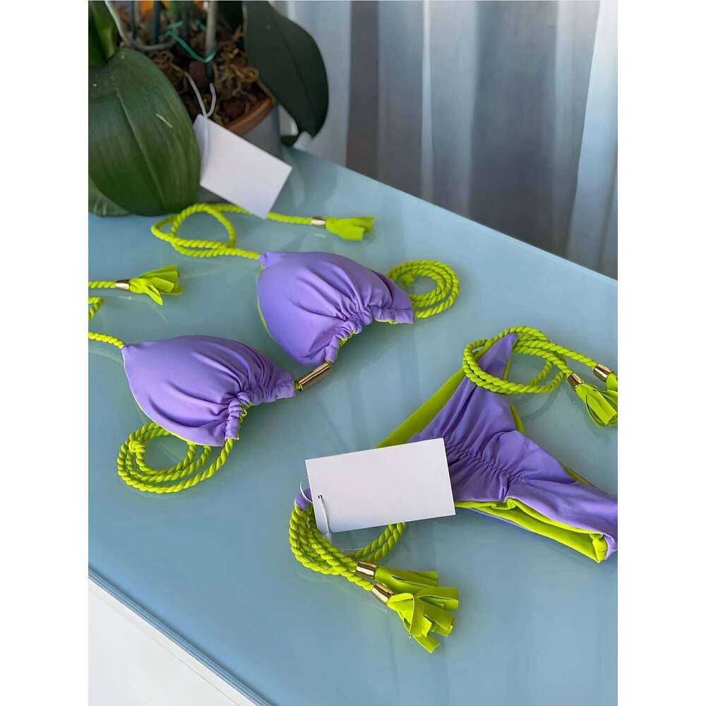 Sexy Solid color Two-piece Triangle Swimwear Women's Swimsuit Braiding rope Bikinis Set Beach Bathing Suit Brazilian Biquinis Z260206
