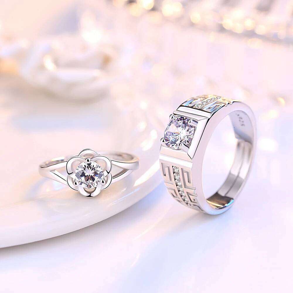 Real 925 Stelring Silver Men's Fashion Jewelry Crystal Zircon Flower Couple Ring For Woman XY0386 W260206
