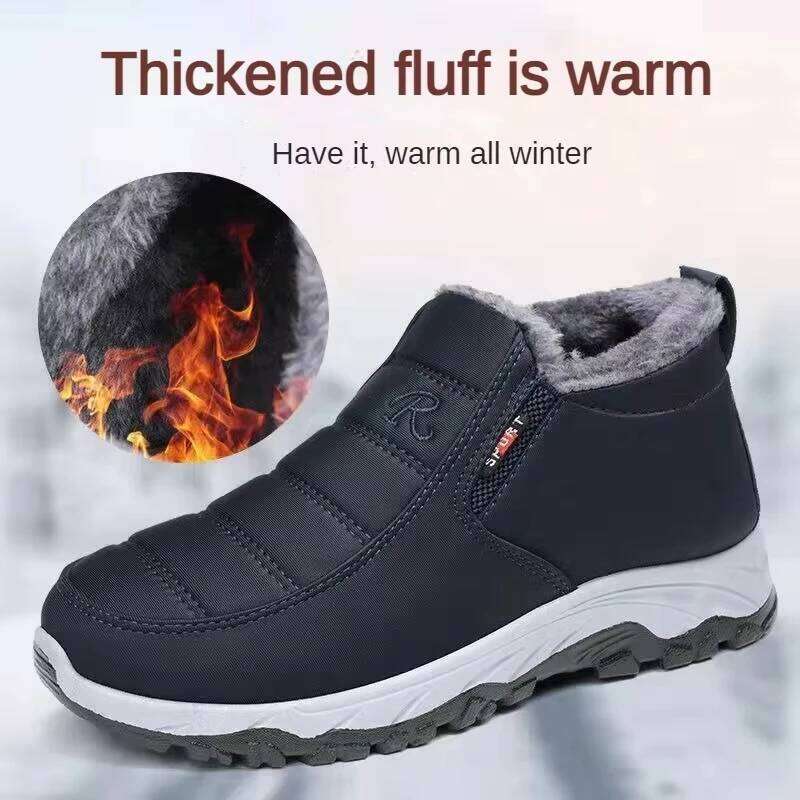 Men'S Winter New Style With Plush Thick Snow Boots Warm Comfortable Cotton Fashionable And Casual Sports Shoes
