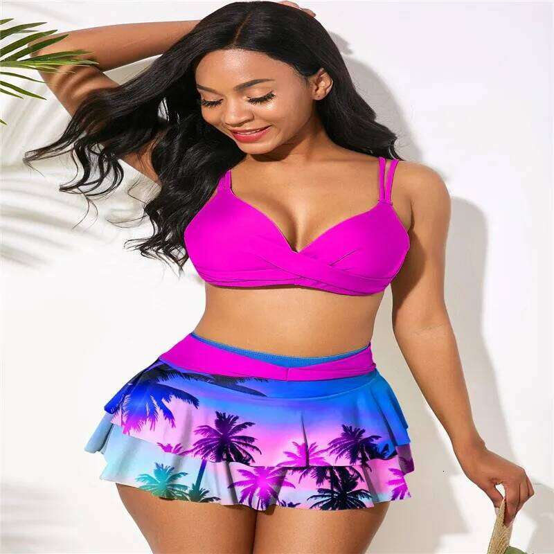 European and American new sexy swimsuit solid color lace high-waisted women's bikini XJ260206