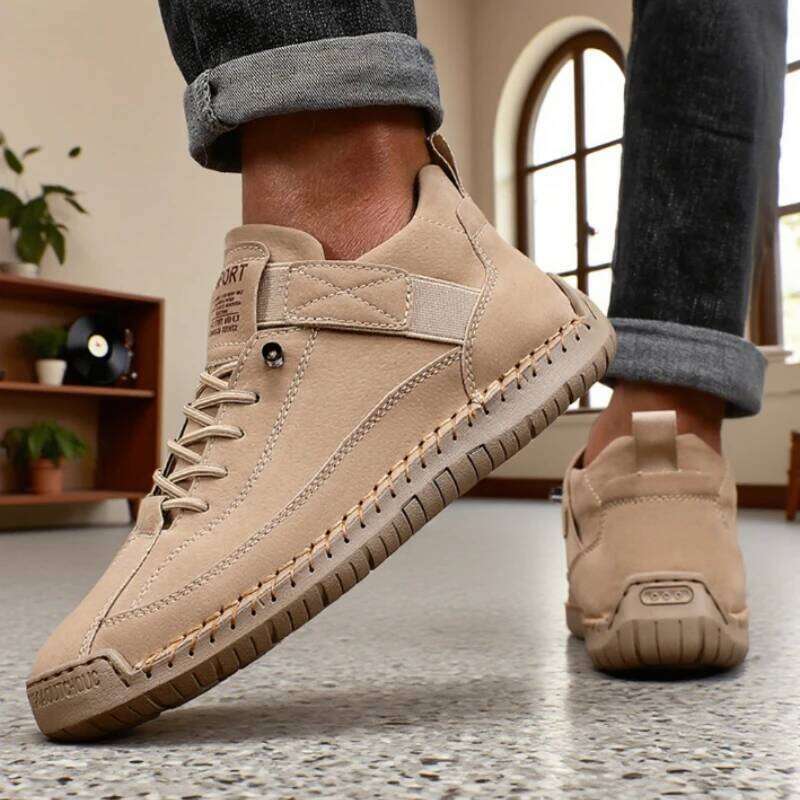 Handmade Leather Men Shoes Casual Comfortable Soft Soled High-quality Motorcycle Fashionable British Tennis Nude Boots