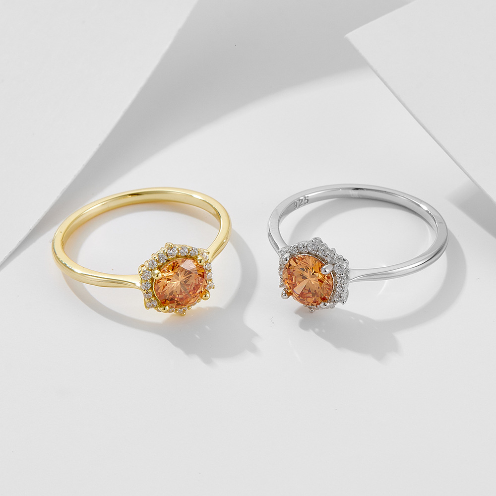 S925 sterling silver light luxury champagne zircon for women, simple niche design, high-end engagement and wedding ring