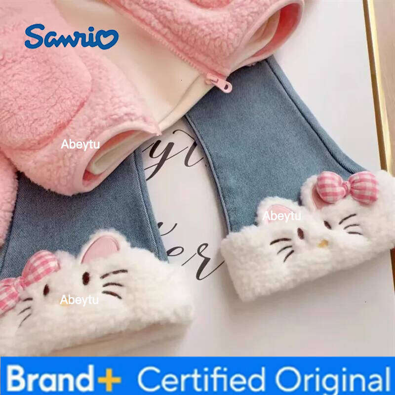 Sanrio Girls Thick Winter 2026 Children Warm Velvet Jeans For Baby Girl Clothing Kids Long Trousers Cute Leggings Costume Pants 7 H260206
