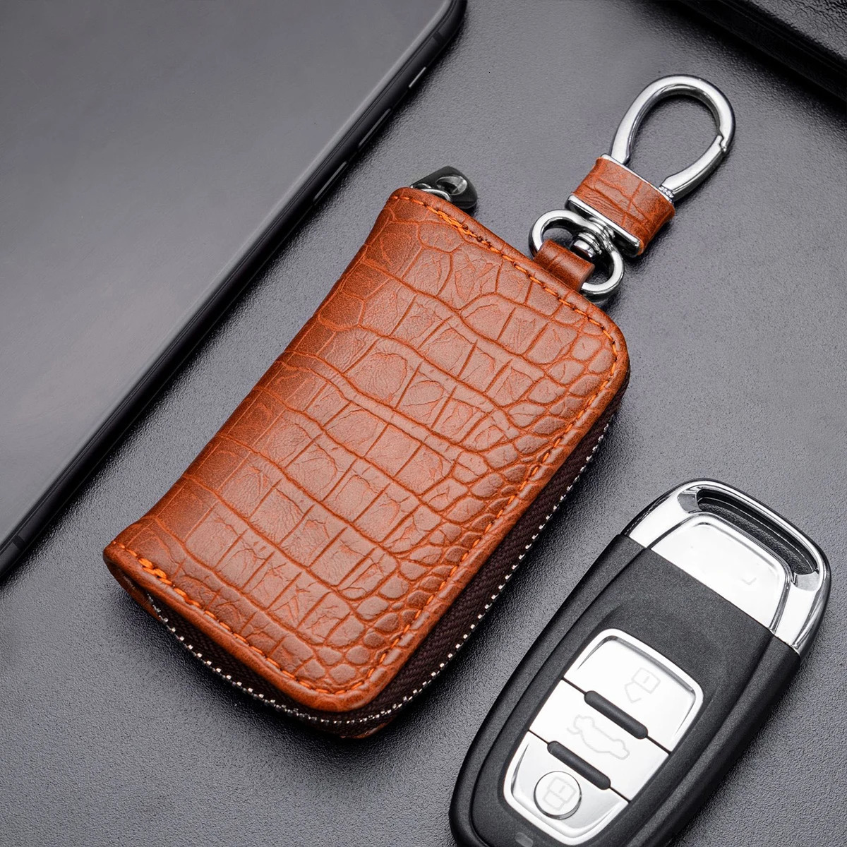 Customized name mens crocodile leather car key case with crocodile pattern car key box protective case automotive supplies 260129