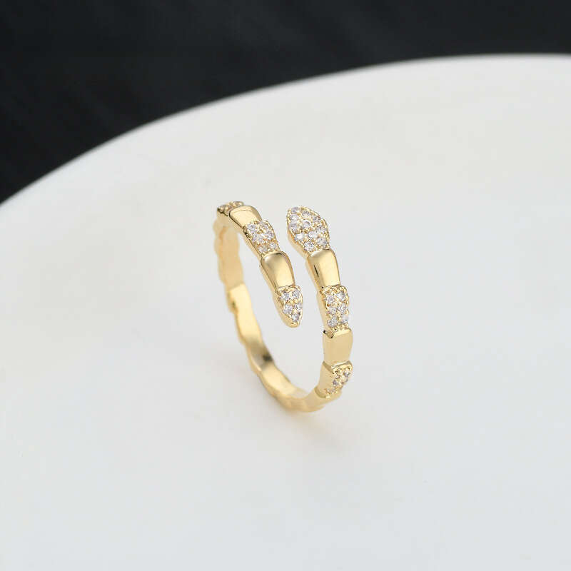 Micro Inlaid Zircon Elegant Open Niche Design Snake Bone Ring for Women