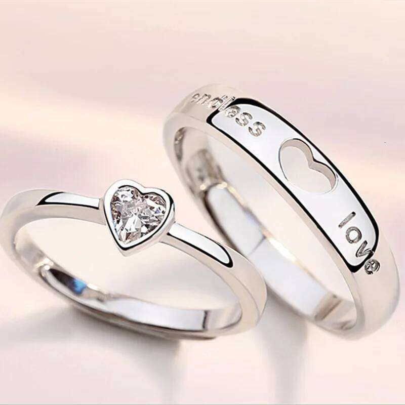 1/2pcs New Fashion Couple Adjustable Heart Rings for Men Women Lovers Engagement Wedding Anniversary Party Valentine's Day Gifts W260206