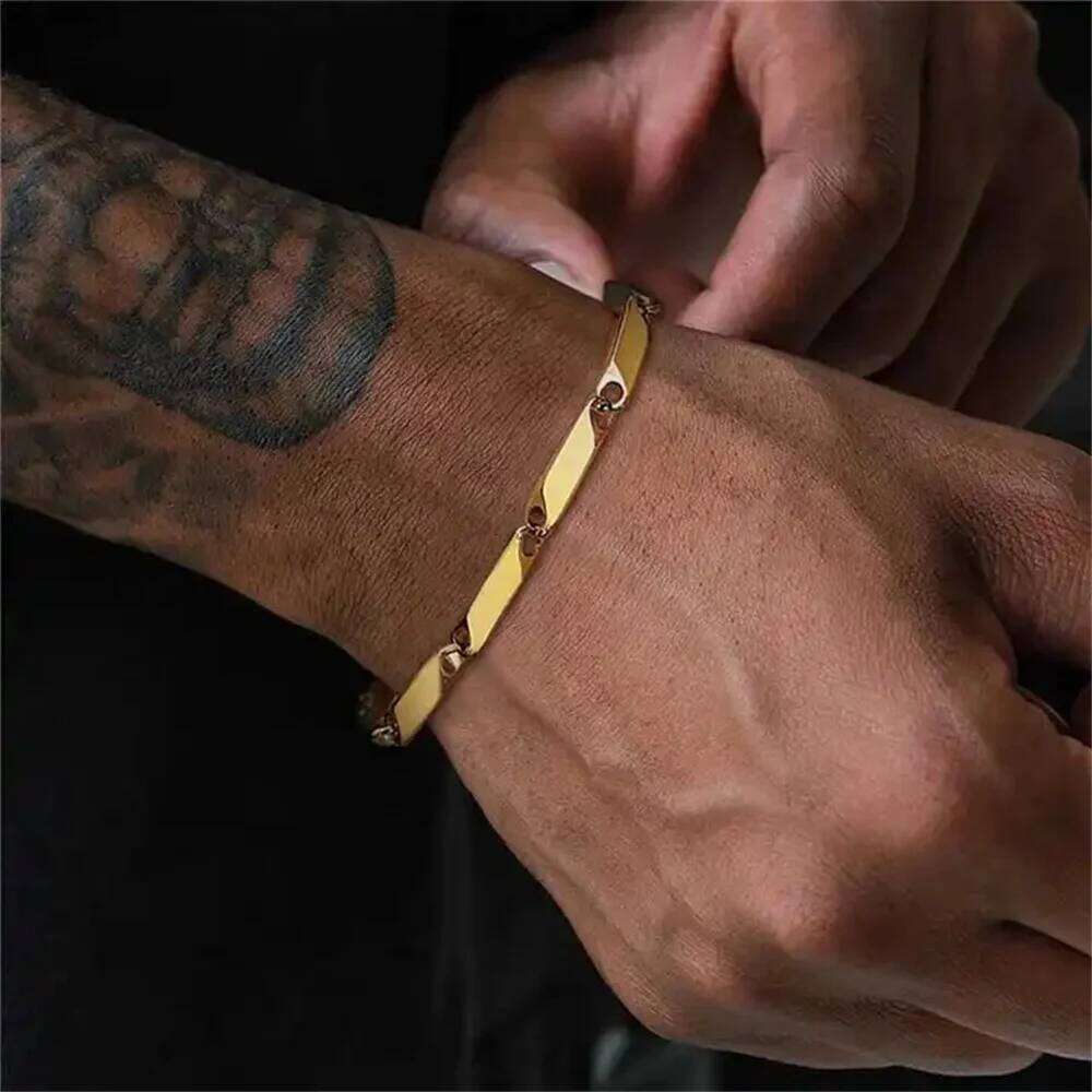 Punk Irregular Link Bracelets 18/21cm Gold Silver Color Stainless Steel 3mm Hand Chain for Men Women Hip Hop Jewelry Gift 26H0206