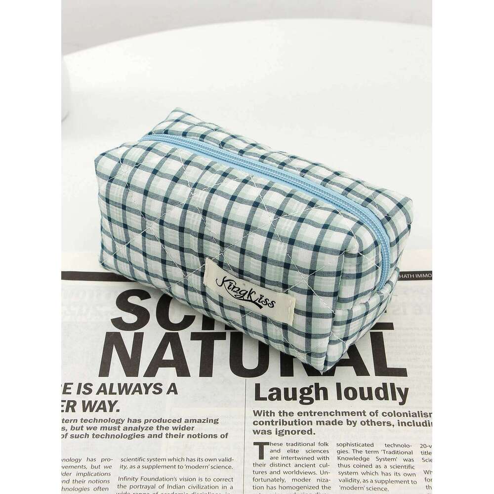1 pc/set blue and white plaid fashionable portable bathroom essential bag, makeup storage bag Y260206