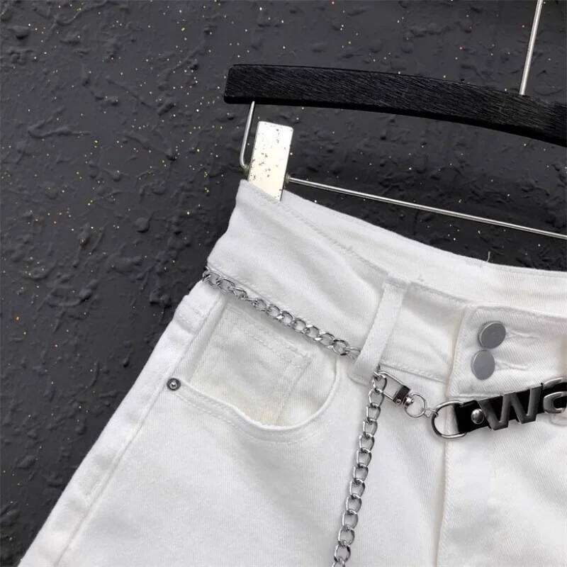 High Quality Irregular Design White Denim Shorts For Women's Fashion Jeans New Summer Loose A-line Wide-Leg Hot Pants C260206