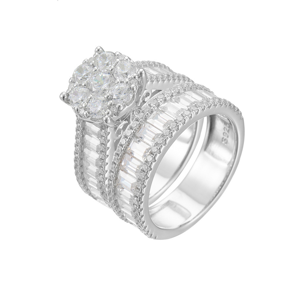 S925 Sterling Silver Micro-Paved Zirconia Set Hot-Selling Women's Wedding Ring