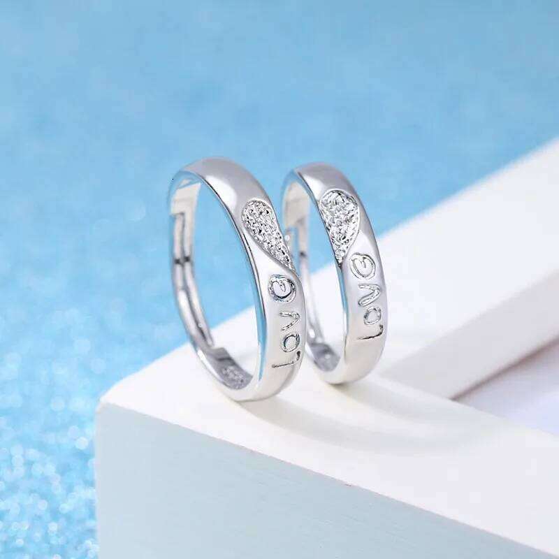 ANENJERY Silver Shiny Zircon Couple Rings For Women Men Wedding Party Temperament Jewelry W260206