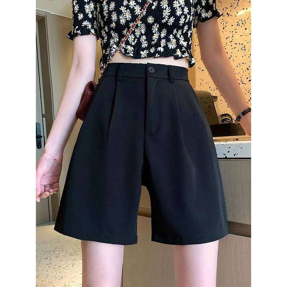 JMPRS Casual Women Wide Leg Summer Korean Fashion Button Red Ladies Elastic Waist Packets Female Black Shorts New XJ260206