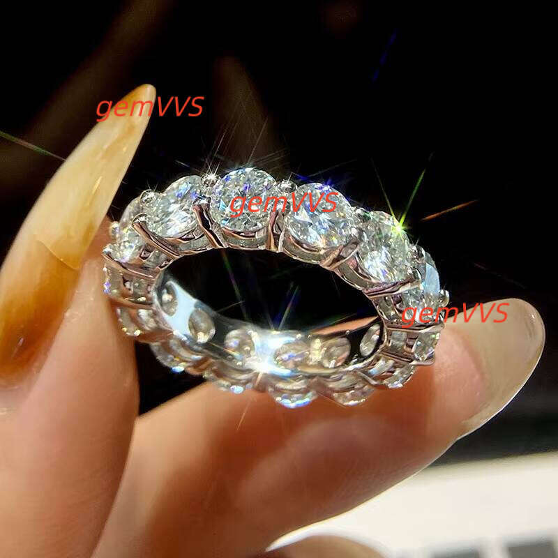 Fine Gra Certified Diamond 925 Sterling Silver Hip Hop Moissanite Eternity Ring Stacking Rings Jewelry