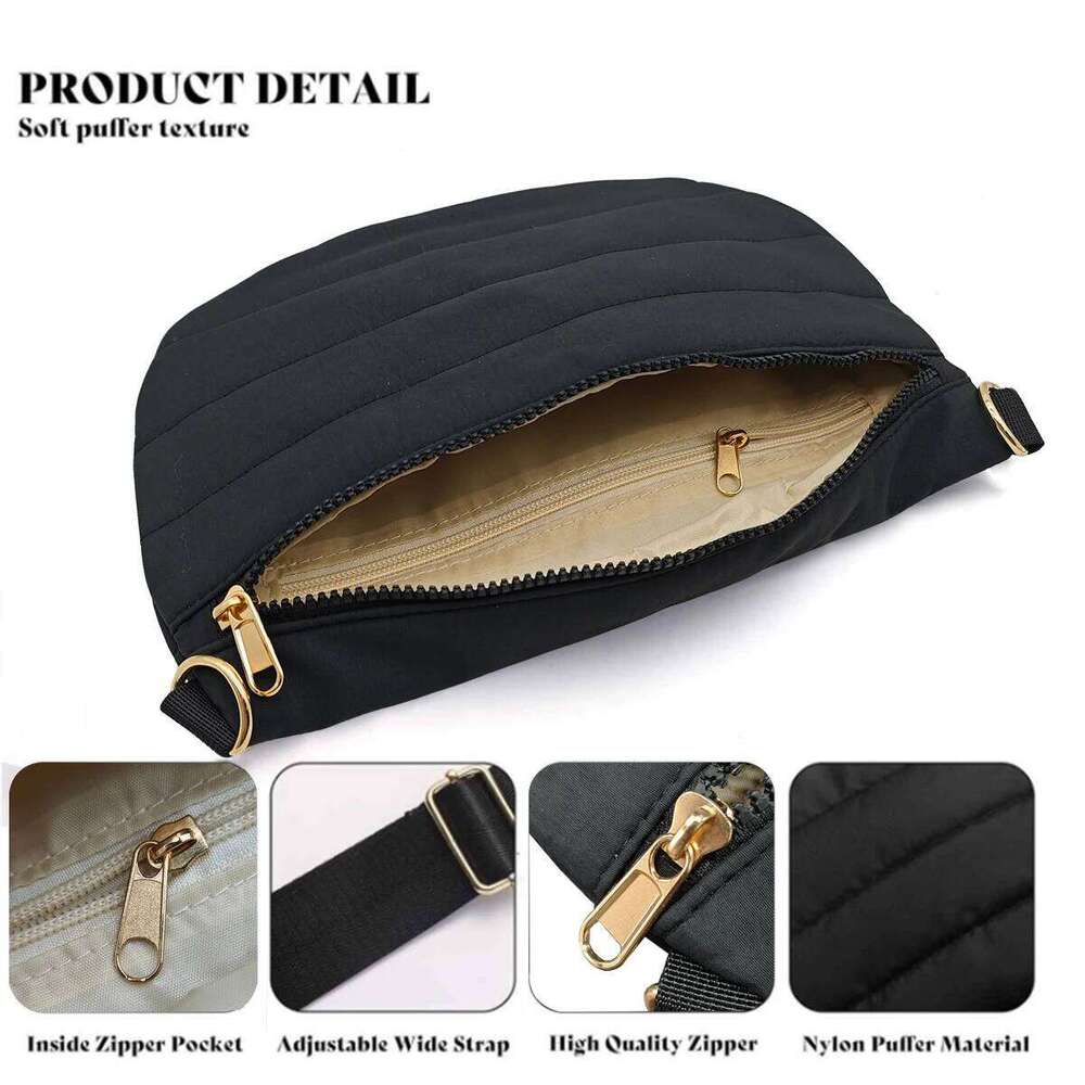 Ladies' Fashion Nylon Multi-Occasion Solid Color Single-Shoulder Bag, Adjustable Shoulder Strap Zipper Crossbody Bag XJ260129