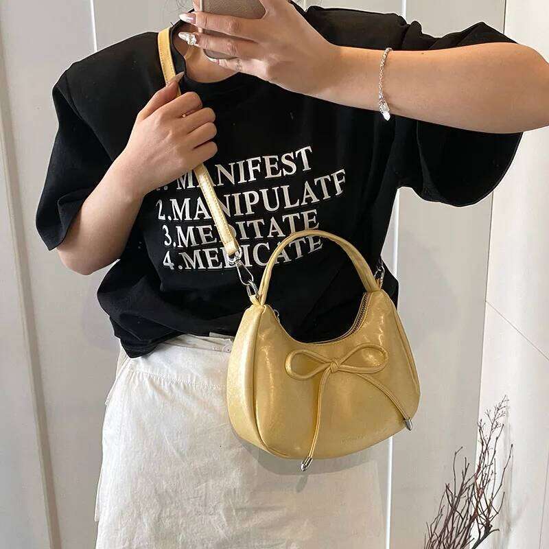 Bow Shaped Handbags For Women Solid Color Casual Letter Mini Single Shoulder Bags 2025 New Versatile Commuting Crossbody Bag Y260205