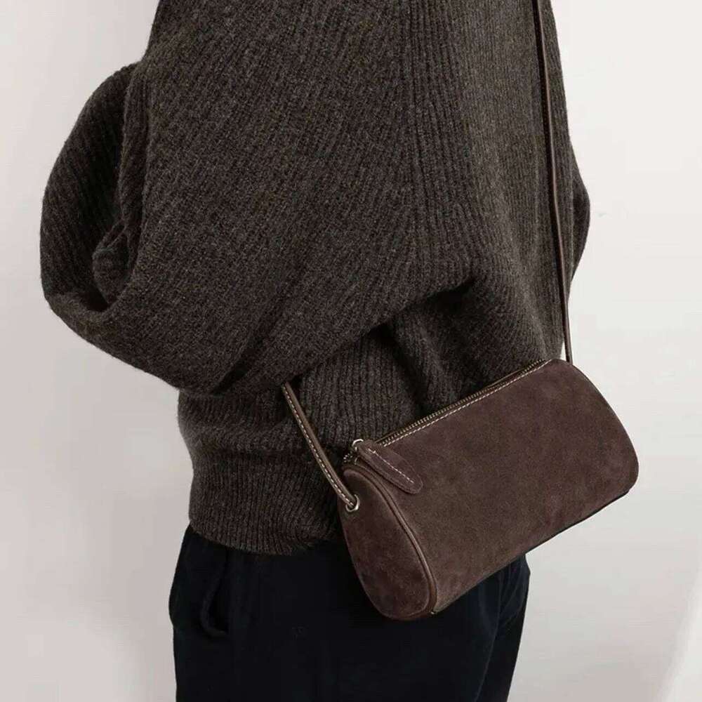 2025 new style Melard wind suede PU women's retro round cylinder matte business single shoulder cross-body Boston bag XJ260129