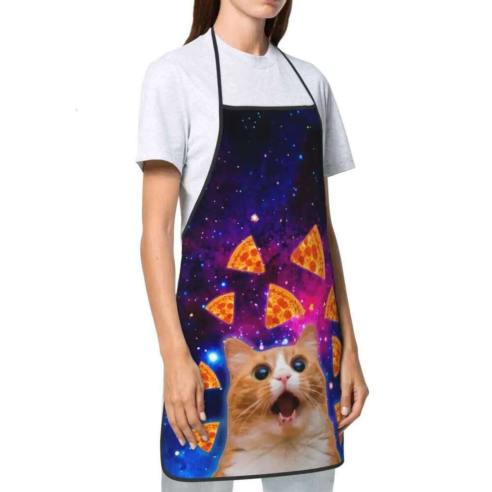 Funny Pizza Cat Bib Apron Men Women Unisex Kitchen Chef Kitten Lover Tablier Cuisine for Cooking Baking Gardening S260205