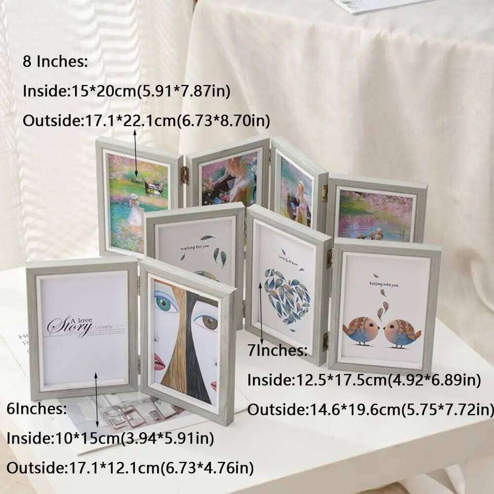 Creative Foldable Hinge Photo Double/Triple Rectangular Desktop Album Set Wooden 2/3/4/5 Linked Combination Folding Frame S260205