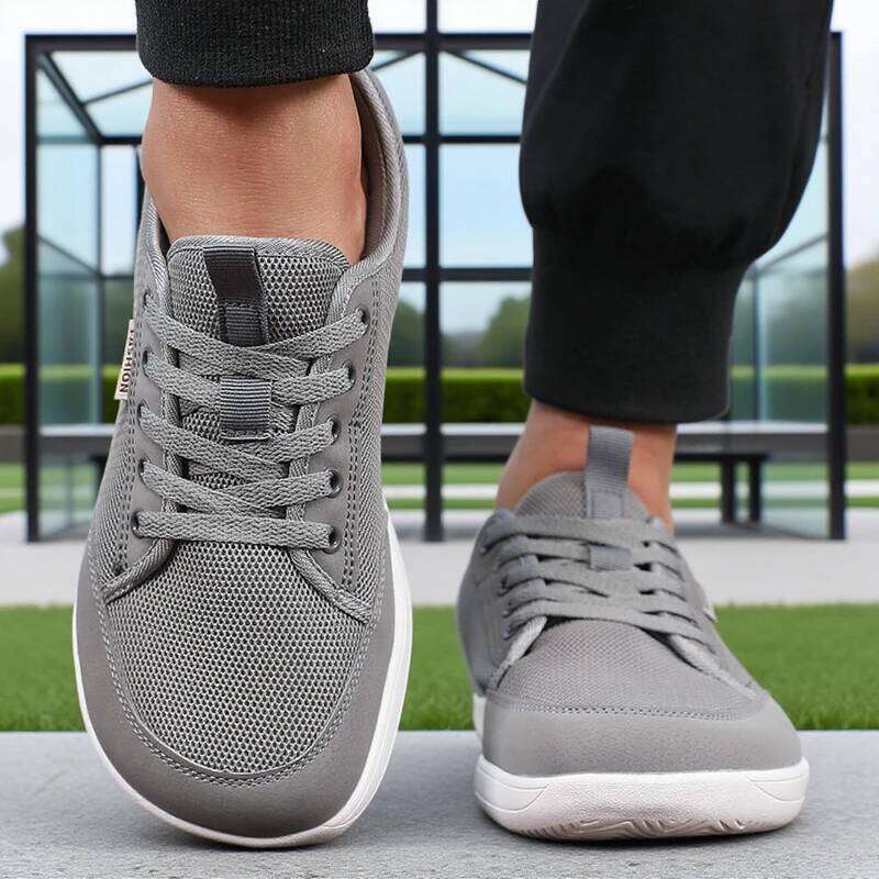 Fashionable Men's Wide Footed Breathable Barefoot Flat Comfort Non Slip Light Gray Mesh Walking Shoes Hot Sell 2025